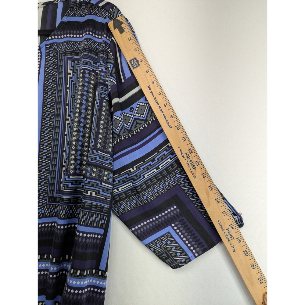 Chicos Blue Purple Geometric Tribal Print Split Neck Bubble Blouse 3/4 Sleeve - Picture 7 of 9